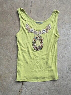 vtg y2k lime green beaded tank